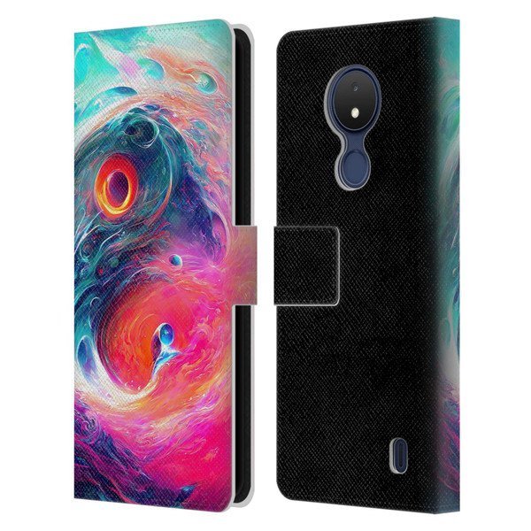 Wumples Cosmic Arts Blue And Pink Yin Yang Vortex Leather Book Wallet Case Cover For Nokia C21