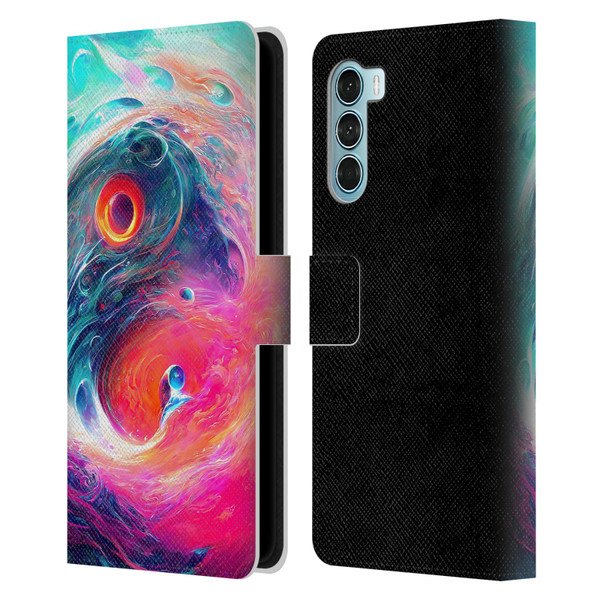 Wumples Cosmic Arts Blue And Pink Yin Yang Vortex Leather Book Wallet Case Cover For Motorola Edge S30 / Moto G200 5G