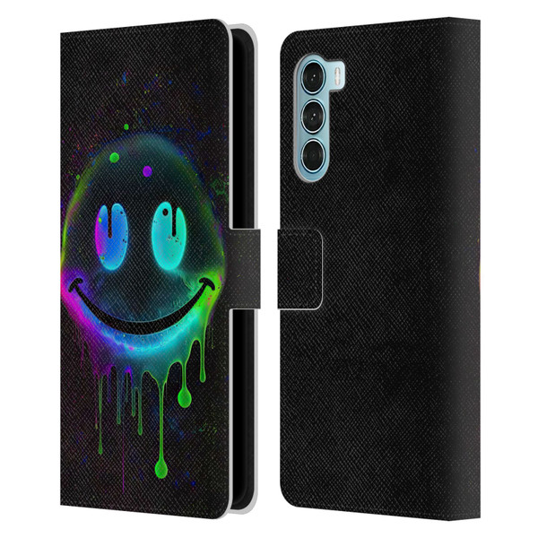 Wumples Cosmic Arts Drip Smiley Leather Book Wallet Case Cover For Motorola Edge S30 / Moto G200 5G