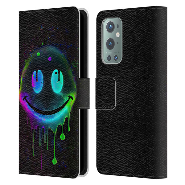 Wumples Cosmic Arts Drip Smiley Leather Book Wallet Case Cover For OnePlus 9