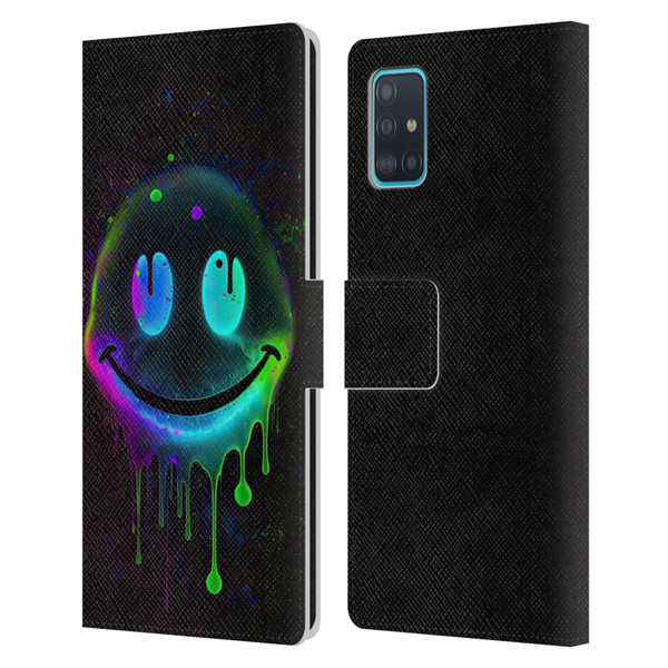Wumples Cosmic Arts Drip Smiley Leather Book Wallet Case Cover For Samsung Galaxy A51 (2019)