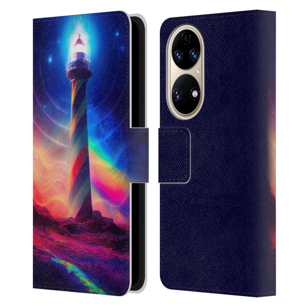 Wumples Cosmic Universe Lighthouse Leather Book Wallet Case Cover For Huawei P50