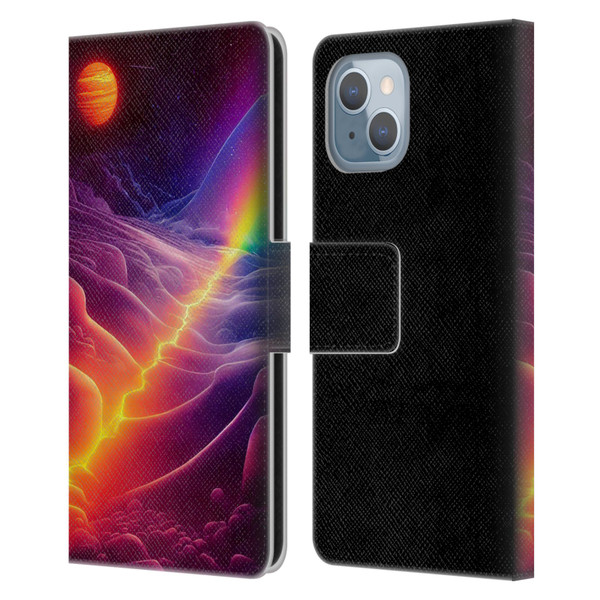 Wumples Cosmic Universe A Chasm On A Distant Moon Leather Book Wallet Case Cover For Apple iPhone 14