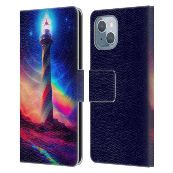 Wumples Cosmic Universe Lighthouse Leather Book Wallet Case Cover For Apple iPhone 14