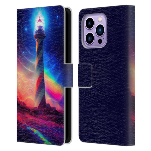 Wumples Cosmic Universe Lighthouse Leather Book Wallet Case Cover For Apple iPhone 14 Pro Max