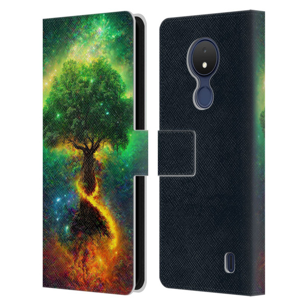 Wumples Cosmic Universe Yggdrasil, Norse Tree Of Life Leather Book Wallet Case Cover For Nokia C21