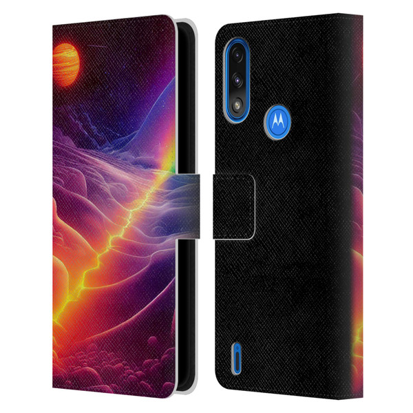 Wumples Cosmic Universe A Chasm On A Distant Moon Leather Book Wallet Case Cover For Motorola Moto E7 Power / Moto E7i Power