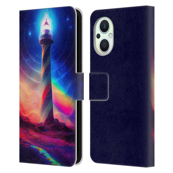 Wumples Cosmic Universe Lighthouse Leather Book Wallet Case Cover For OPPO Reno8 Lite