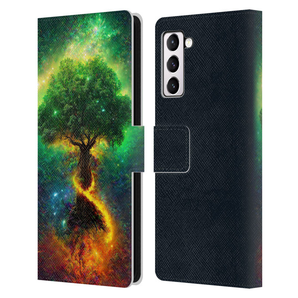 Wumples Cosmic Universe Yggdrasil, Norse Tree Of Life Leather Book Wallet Case Cover For Samsung Galaxy S21+ 5G
