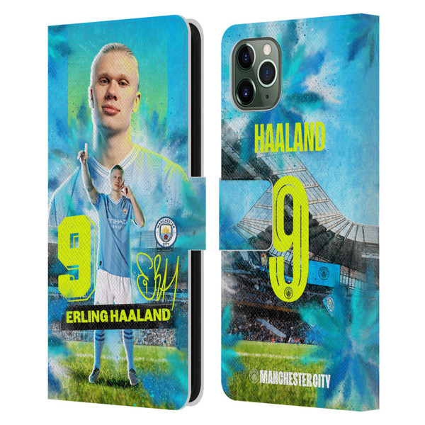 Manchester City Man City FC 2023/24 First Team Erling Haaland Leather Book Wallet Case Cover For Apple iPhone 11 Pro Max