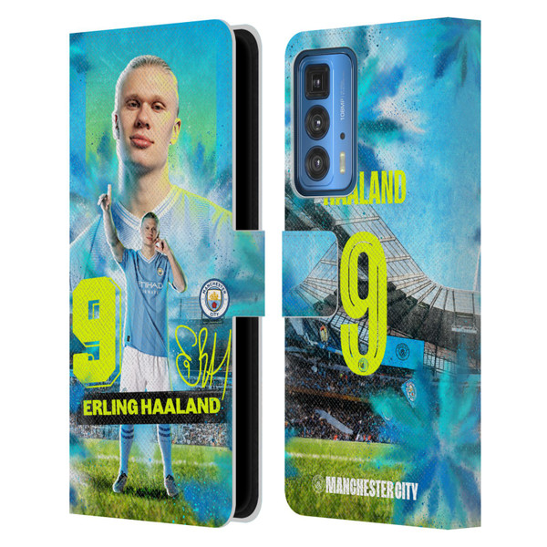 Manchester City Man City FC 2023/24 First Team Erling Haaland Leather Book Wallet Case Cover For Motorola Edge 20 Pro