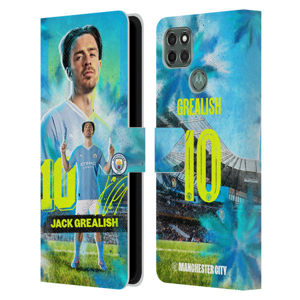 Manchester City Man City FC 2023/24 First Team Jack Grealish Leather Book Wallet Case Cover For Motorola Moto G9 Power