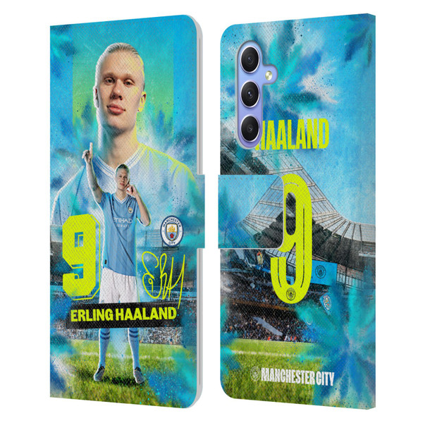 Manchester City Man City FC 2023/24 First Team Erling Haaland Leather Book Wallet Case Cover For Samsung Galaxy A34 5G
