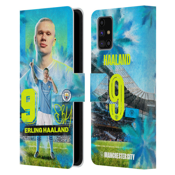 Manchester City Man City FC 2023/24 First Team Erling Haaland Leather Book Wallet Case Cover For Samsung Galaxy M31s (2020)