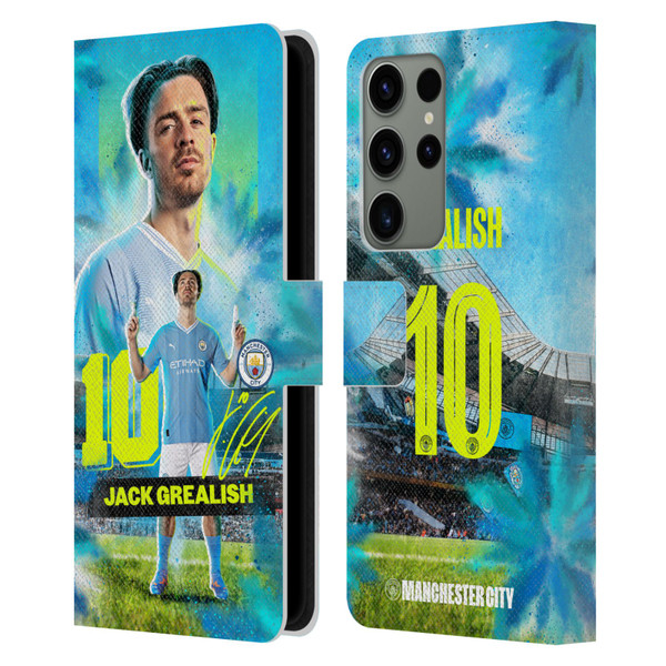 Manchester City Man City FC 2023/24 First Team Jack Grealish Leather Book Wallet Case Cover For Samsung Galaxy S23 Ultra 5G