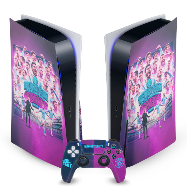 Manchester City Man City FC 2023 Champions of Europe Team Graphics Vinyl Sticker Skin Decal Cover for Sony PS5 Disc Edition Bundle