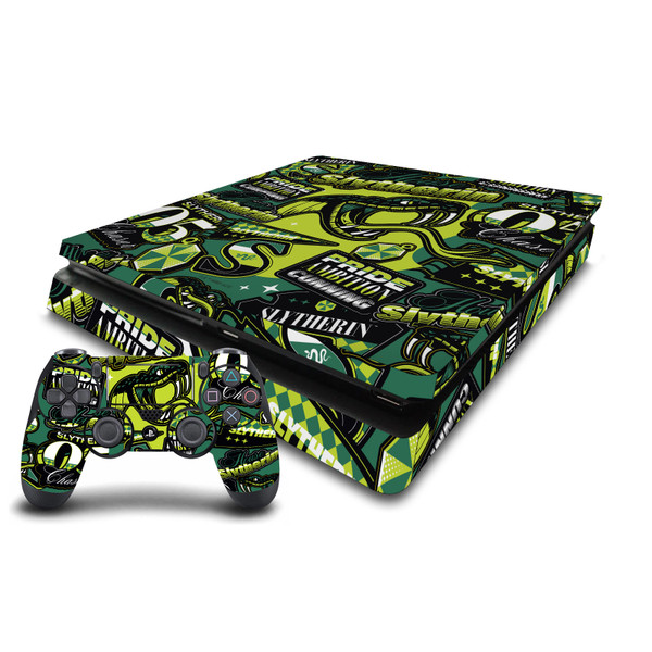 Harry Potter Graphics Slytherin Pattern Vinyl Sticker Skin Decal Cover for Sony PS4 Slim Console & Controller