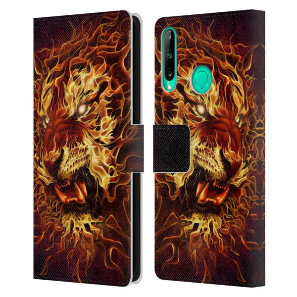 Tom Wood Fire Creatures Tiger Leather Book Wallet Case Cover For Huawei P40 lite E