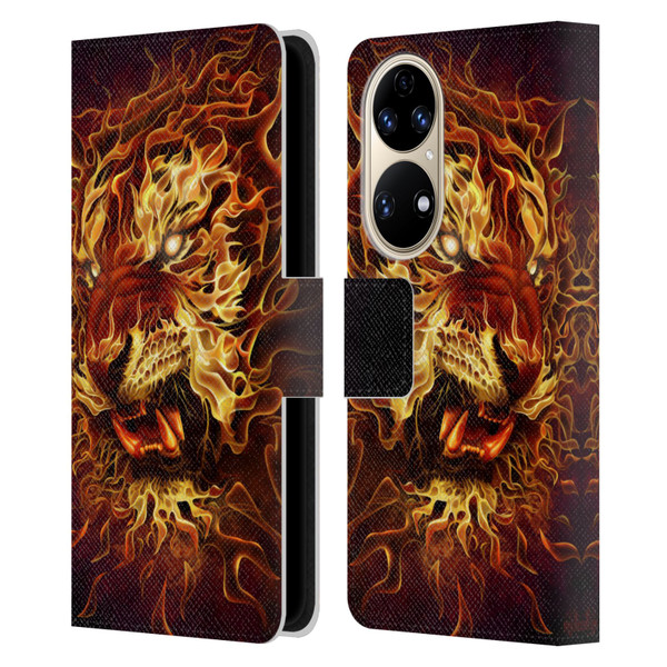 Tom Wood Fire Creatures Tiger Leather Book Wallet Case Cover For Huawei P50