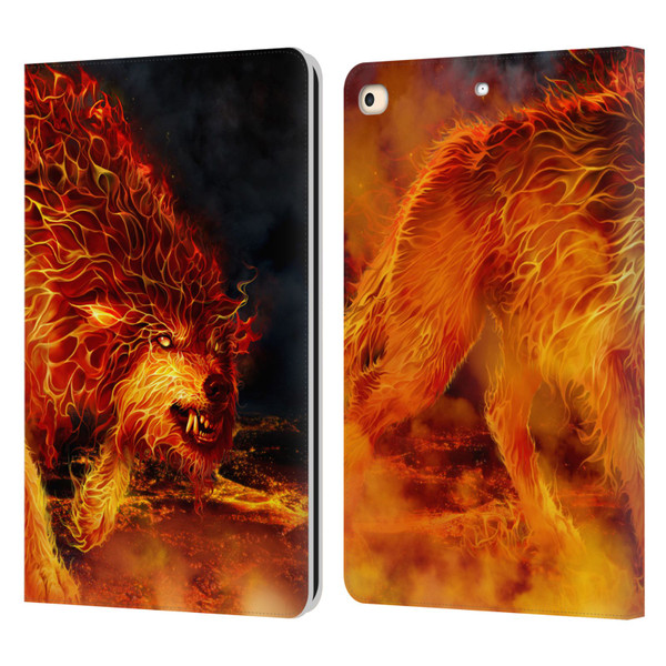 Tom Wood Fire Creatures Wolf Stalker Leather Book Wallet Case Cover For Apple iPad 9.7 2017 / iPad 9.7 2018