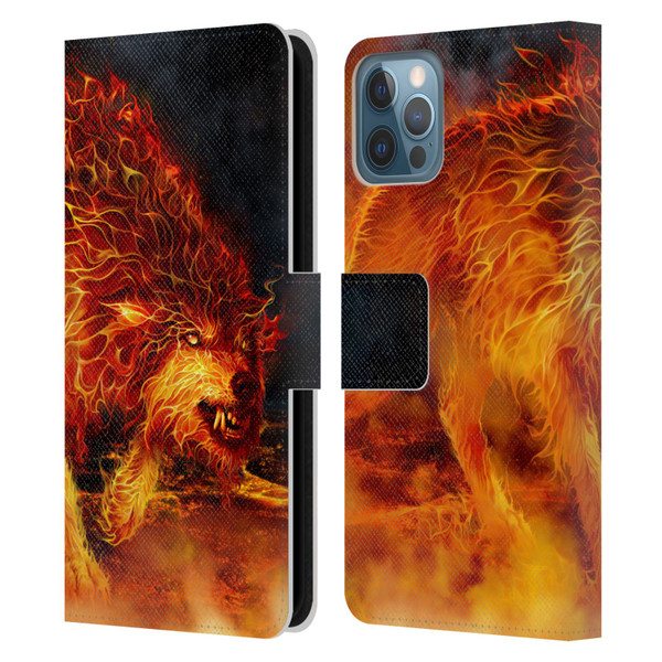 Tom Wood Fire Creatures Wolf Stalker Leather Book Wallet Case Cover For Apple iPhone 12 / iPhone 12 Pro