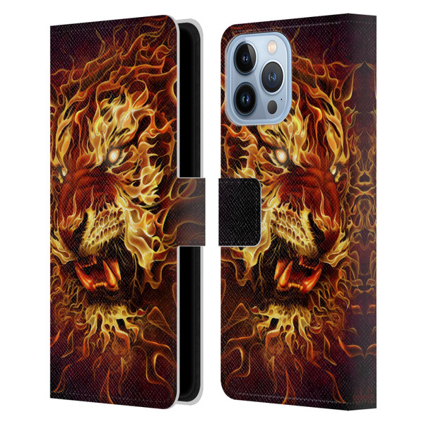Tom Wood Fire Creatures Tiger Leather Book Wallet Case Cover For Apple iPhone 13 Pro Max