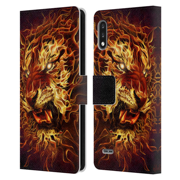 Tom Wood Fire Creatures Tiger Leather Book Wallet Case Cover For LG K22