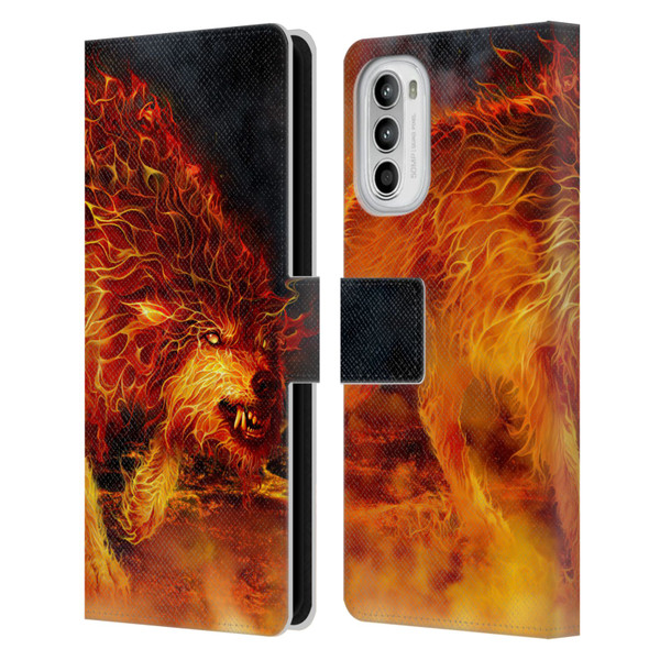 Tom Wood Fire Creatures Wolf Stalker Leather Book Wallet Case Cover For Motorola Moto G52