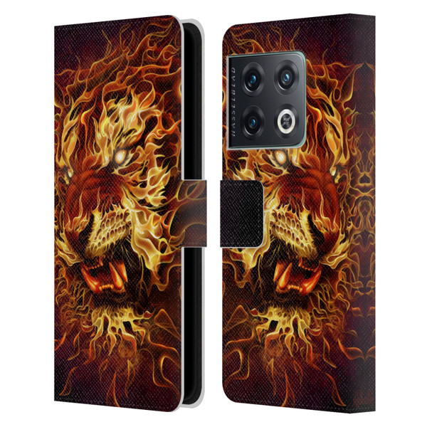 Tom Wood Fire Creatures Tiger Leather Book Wallet Case Cover For OnePlus 10 Pro