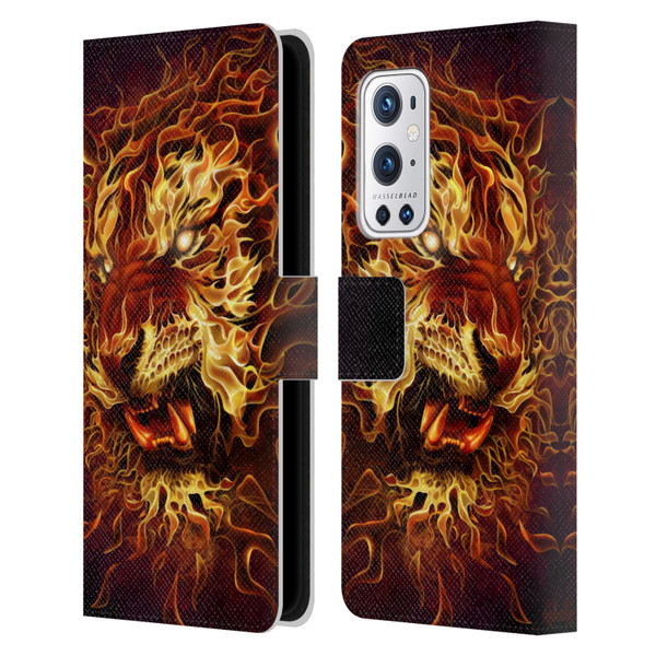 Tom Wood Fire Creatures Tiger Leather Book Wallet Case Cover For OnePlus 9 Pro