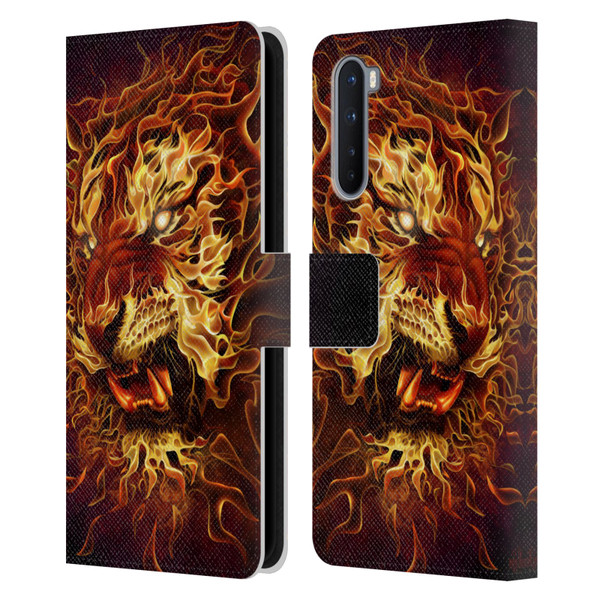 Tom Wood Fire Creatures Tiger Leather Book Wallet Case Cover For OnePlus Nord 5G