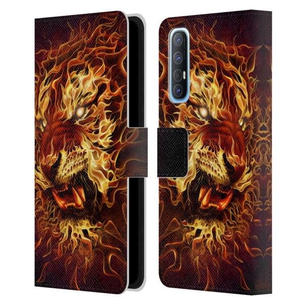Tom Wood Fire Creatures Tiger Leather Book Wallet Case Cover For OPPO Find X2 Neo 5G