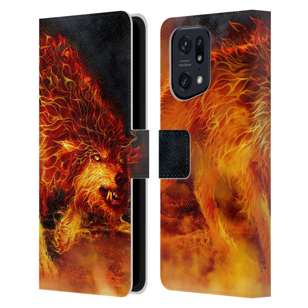 Tom Wood Fire Creatures Wolf Stalker Leather Book Wallet Case Cover For OPPO Find X5 Pro