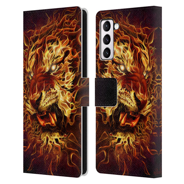 Tom Wood Fire Creatures Tiger Leather Book Wallet Case Cover For Samsung Galaxy S21+ 5G