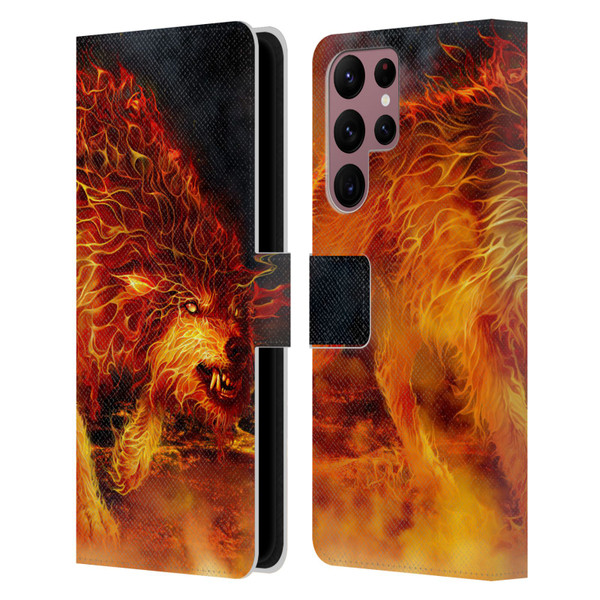 Tom Wood Fire Creatures Wolf Stalker Leather Book Wallet Case Cover For Samsung Galaxy S22 Ultra 5G