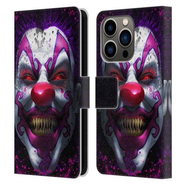 Tom Wood Horror Keep Smiling Clown Leather Book Wallet Case Cover For Apple iPhone 14 Pro