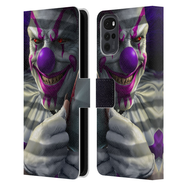 Tom Wood Horror Mischief The Clown Leather Book Wallet Case Cover For Motorola Moto G22
