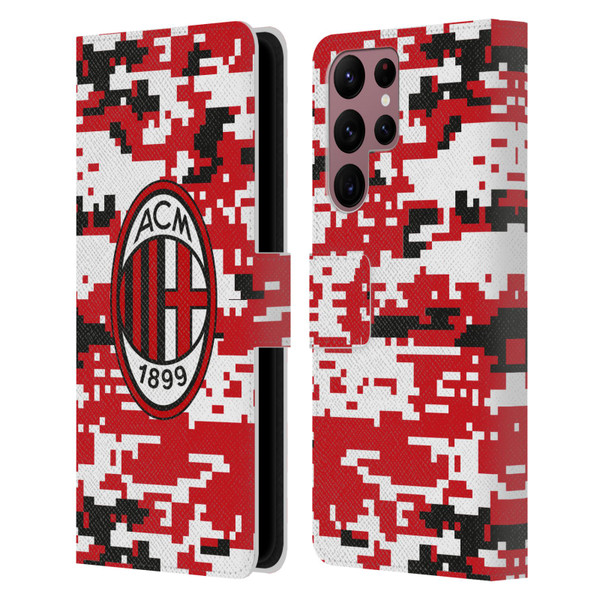 AC Milan Crest Patterns Digital Camouflage Leather Book Wallet Case Cover For Samsung Galaxy S22 Ultra 5G