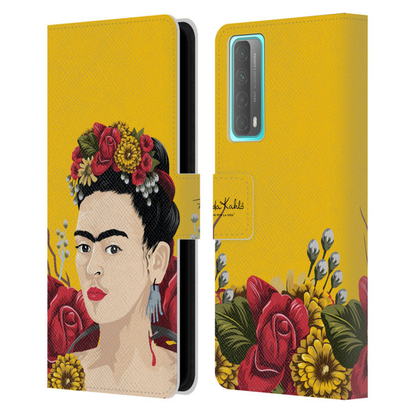 Frida Kahlo Red Florals Portrait Leather Book Wallet Case Cover For Huawei P Smart (2021)