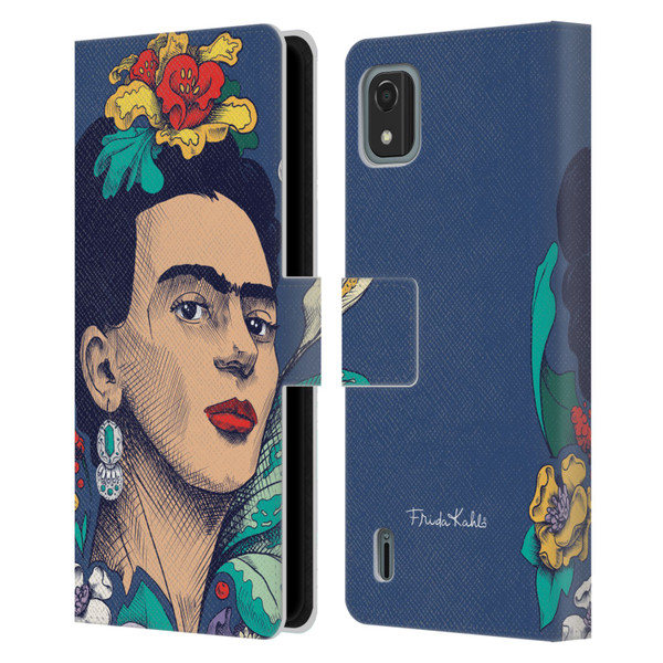 Frida Kahlo Sketch Flowers Leather Book Wallet Case Cover For Nokia C2 2nd Edition