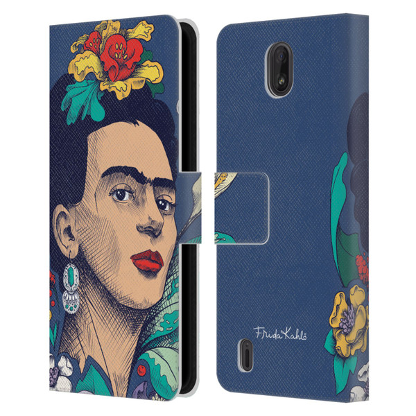 Frida Kahlo Sketch Flowers Leather Book Wallet Case Cover For Nokia C01 Plus/C1 2nd Edition