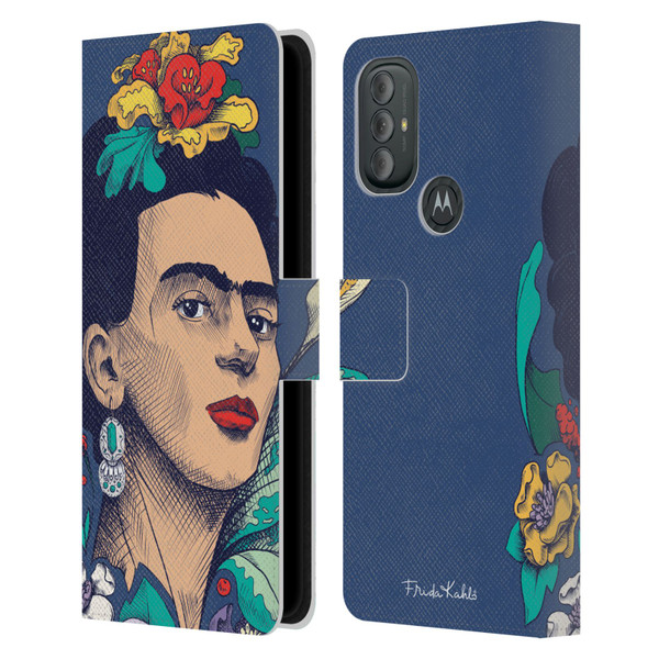 Frida Kahlo Sketch Flowers Leather Book Wallet Case Cover For Motorola Moto G10 / Moto G20 / Moto G30