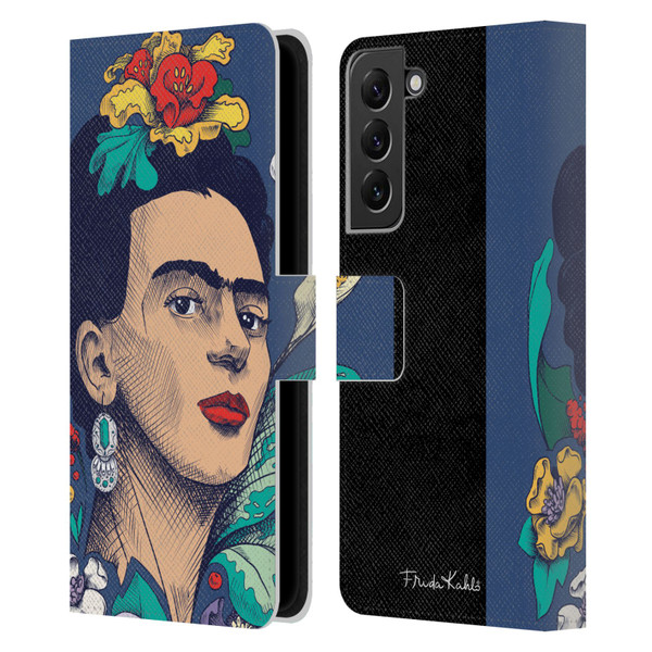 Frida Kahlo Sketch Flowers Leather Book Wallet Case Cover For Samsung Galaxy S22+ 5G