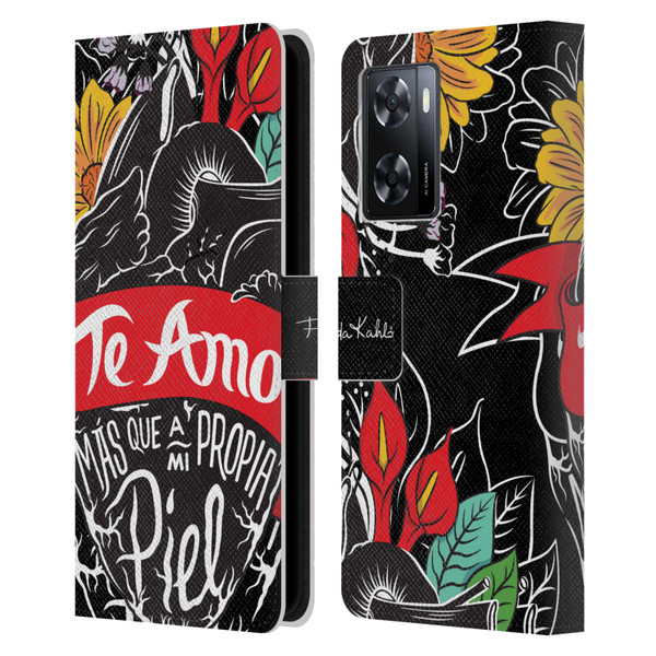 Frida Kahlo Typography Heart Leather Book Wallet Case Cover For OPPO A57s