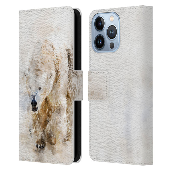 Simone Gatterwe Animals 2 Abstract Polar Bear Leather Book Wallet Case Cover For Apple iPhone 13 Pro