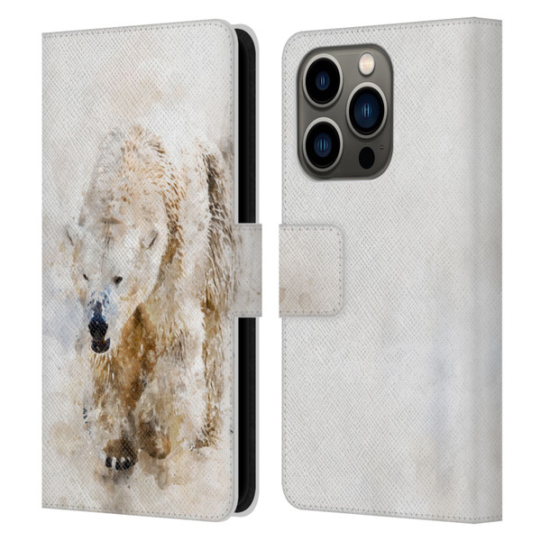 Simone Gatterwe Animals 2 Abstract Polar Bear Leather Book Wallet Case Cover For Apple iPhone 14 Pro