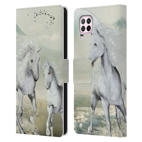Simone Gatterwe Horses White On The Beach Leather Book Wallet Case Cover For Huawei Nova 6 SE / P40 Lite