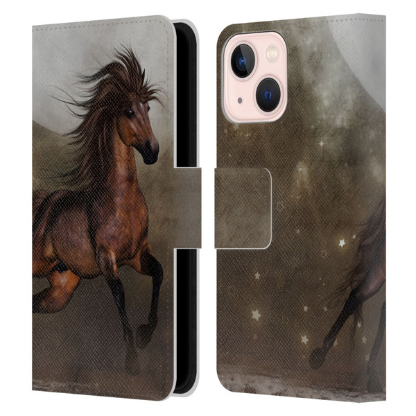Simone Gatterwe Horses Brown Leather Book Wallet Case Cover For Apple iPhone 13 Mini