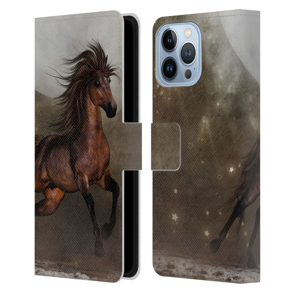 Simone Gatterwe Horses Brown Leather Book Wallet Case Cover For Apple iPhone 13 Pro Max