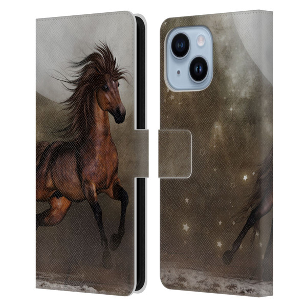 Simone Gatterwe Horses Brown Leather Book Wallet Case Cover For Apple iPhone 14 Plus